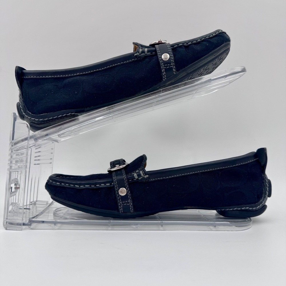 Coach Jillian Navy Blue Signature Jacquard Driving Loafers Buckle Flats 6M - Picture 3 of 9